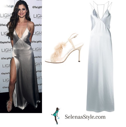 selena gomez silver slip dress